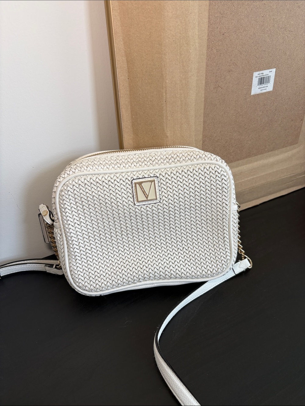 PINK Victoria Secret Cream Crossbody Bag with Gold Accent